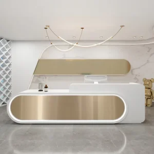 Light Luxury Design Stainless Steel Custom Reception Desk Welcome Company Consultation Desk Beauty Salon Nail Salon Cash Counter