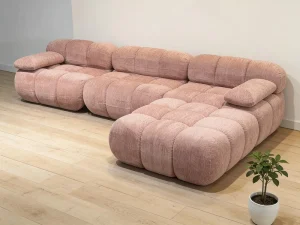 Light Pink Velvet L-Shaped Modular Sofa