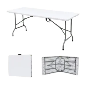 Lightweight Modern Rectangular Folding Plastic Table White Portable Picnic Outdoor Garden Event Party Dining