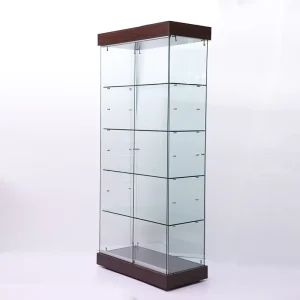 Lockable Aluminum Glass Display Case with Adjustable Shelves for Wine