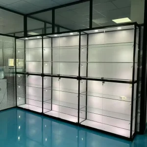 Lockable Glass Display Cabinet with LED Lighting for Smoke Shops