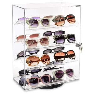 Lockable Rotating Acrylic Display Stand with 4 Removable Shelves