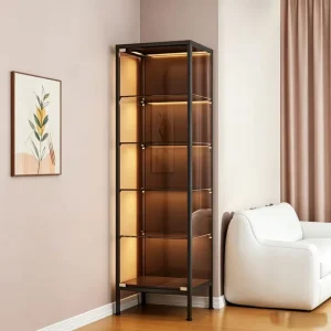 Lockable Transparent Glass Display Cabinet with Adjustable Dustproof Shelf