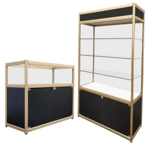 Lockable Upright Glass Jewelry Display Case with LED Light for Retail Shops