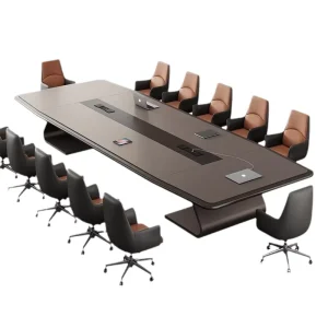 Long Conference and Training Table with Chairs, Baking Varnish Finish
