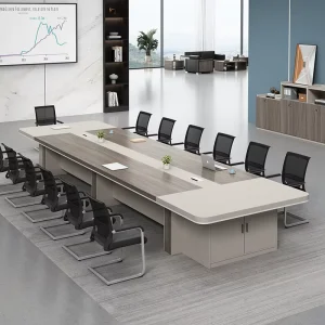 Long Office Conference Reception and Negotiation Table and Chair Set with Cabinet