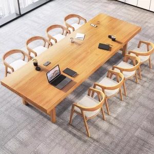 Long Solid Wood Conference Table and Chair Set for Offices