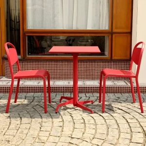 Lucky Red Color for Business Fortune Outdoor Metal Fold up Table for Hypaethral Restaurant Cafe Cuisine Mall Garden Bistro