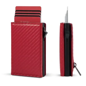 Luxury Fashion Slim Carbon Fiber Tri fold Business Wallet RFID Blocking Laser Printed Zipper Money Bag Convenient Card Holder