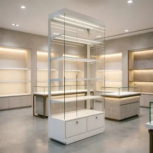 Luxury Glass Display Showcase Cabinets for Jewelry & Smoke Shop Custom Retail Vitrine & Turnkey Store Design Solution