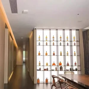 Luxury Hotel Home Restaurant Glass Tawny Stainless Steel Wine Cabinet Wine DisplayCabinet