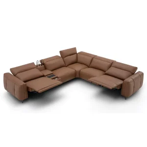 Luxury Italian Style Modular Sectional Power Reclining Sofa Set with Integrated Multimedia Console and Adjustable Headrests