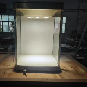 Luxury LED Glass Wall Cabinet Stainless Steel Window Cabinets for Jewelry Showcase Display in Retail Showrooms Shopping Malls