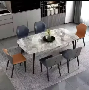 Luxury Modern Home Dining Table Set 4 6 Seater Rectangle Sintered Stone Top with 6 Chairs