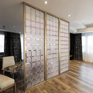 Luxury Modern Living Room Divider Screen Decorative Glass Metal Partition Construction Curve Panel Featuring Brass Fabric