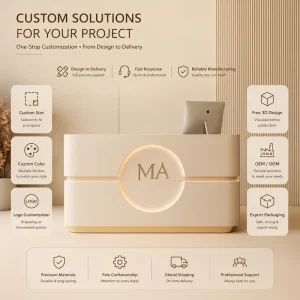 Luxury Modern Reception Desk with LED Logo Custom Cream Salon Counter for Beauty Spa Hotel Office