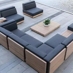 Luxury Outdoor Furniture Lounge Set Garden Sofas Contemporary L Shape Module Teak Wood Leisure Patio Sofa Sets