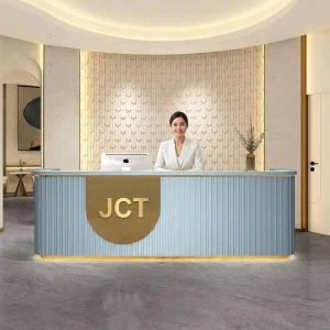 Luxury Spray Painted Leather Wood Frame Reception Desk Ergonomic Front Counter for Salon Dental Medical Aesthetic Clothing Shop