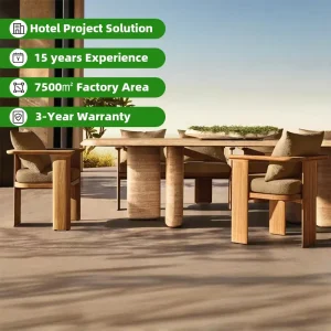 Luxury Teak Wood Waterproof Outdoor Dining Table and Chair Set for Hotel Balcony Villa Garden Terrace Modern Furniture