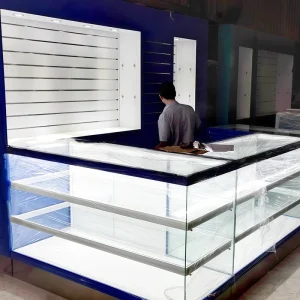 MDF Glass Display Cabinet with LED Spotlight for Mobile Phones and Retail Stores