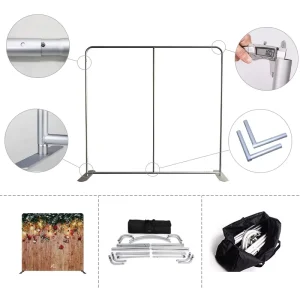 MS HL 08 Factory Custom Portable Aluminum Alloy Pillowcase Tension Fabric Backdrop Display Stand for Weddings