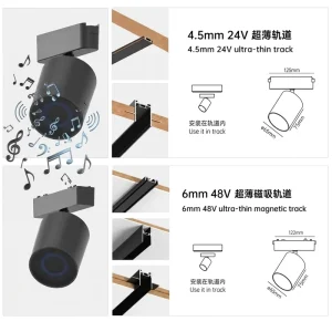 Magnetic Track Light with Bluetooth Speaker Ultra Slim 48V LED Recessed Ceiling Rail for Commercial Retail Shops