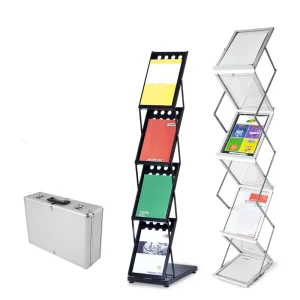 Manufacture Alloy Folding Portable Data Rack Activity Book Catalog Magazine Rack Exhibition Double Sided Literature Display