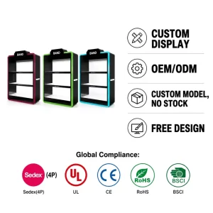 Manufacturer Colorful LED Acrylic Display Rack for Smoke Shops, 3-Tier Countertop Stand