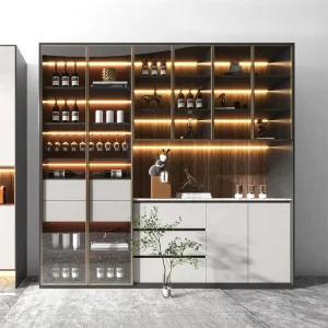 Manufacturer Customized Modern Wall-Mounted Wood Whiskey and Wine Cabinet with Display Shelf and Storage Rack