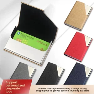 Manufacturer In-Stock Stainless Steel Horizontal Business Card Holder with Clasp Closure and Geometric Pattern