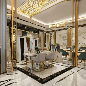 Marble Dining Table and Solid Wood Chair Set for Home, Hotel, Villa, or Apartment