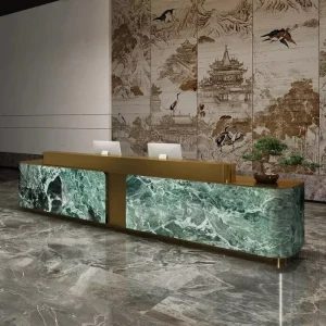 Marble Reception Counter with Varnished Finish for Hotels Offices Gyms and Spas Customizable Dimensions
