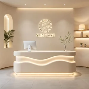 Marble Vein Rock Plate Reception Counter with Step Design for Company Lobby Spa Clinic