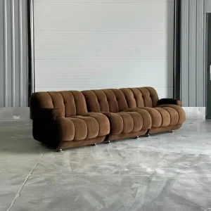 Medium Antique Retro Brown Velvet Modular Sofa Three-Person Living Room Apartment Sofa