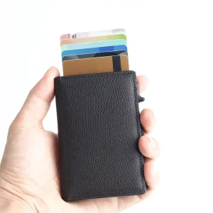 Men Customized Aluminum Pop up Wallet Business Leather Credit Card Holder with Back Pocket