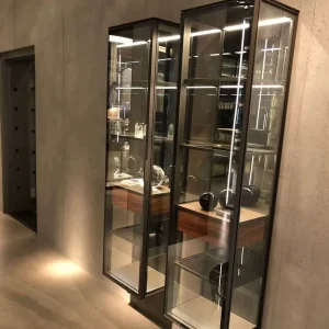 Metal Aluminum Wall-Mounted Glass Display Cabinet with LED Light for Living Rooms and Bedrooms