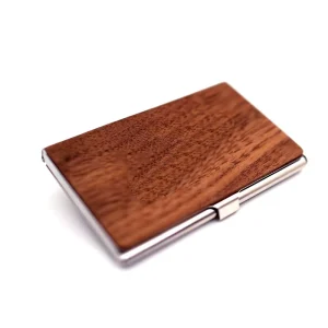 Metal Black Walnut Business Credit Card Holder Box Engraved Logo Promotion Gift Wooden Business Name Card Case