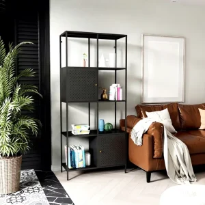 Metal Bookshelf Square Tube Bookcase Display Storage Shelf Iron Shelving Cabinet