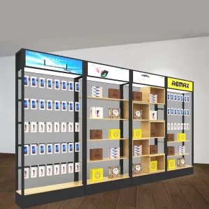 Metal Display Racks with Light Box and Storage Shelves