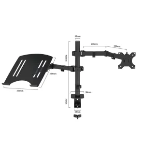 Metal Dual-Arm LCD Monitor Desk Mount for 10″-27″ Screens with Laptop and Phone Stands