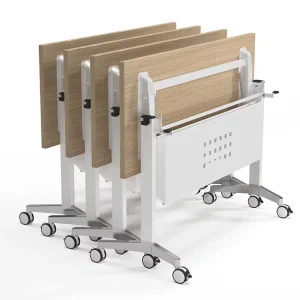 Metal Foldable Conference Table with Castors Steel Legs Storage Rack Modern Office Furniture