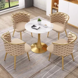 Metal Negotiation Table with Sintered Stone Top and 4 Chairs