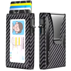 Metal Pop-Up Wallet with Money Clip, Slim Aluminum RFID-Blocking Credit Card Holder