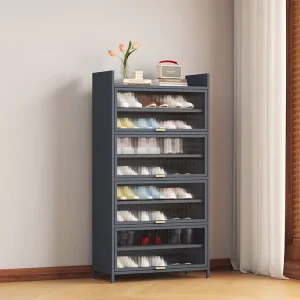 Metal Shoe Cabinet with Transparent Door 9-Layer Shoe Storage Rack Organizer for Home Bedroom