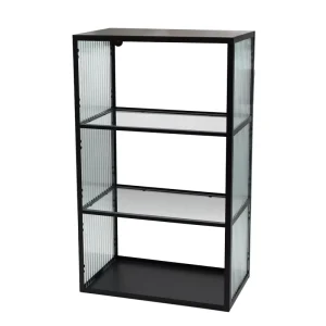 Metal Square Wall-Mounted Shelf with Curved Glass Layers Home Decor