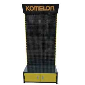 Metal Supermarket Display Rack With Bottom Cabinet and Pegboard Shelf