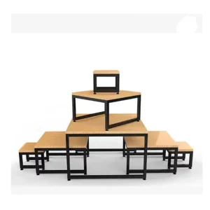 Metal and Wood Cosmetics Display Rack with Powder-Coated Finish