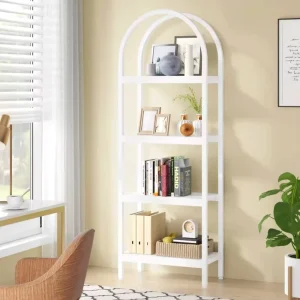 Metal and Wood Shelf Rack, Bookcase and Plant Stand for Home