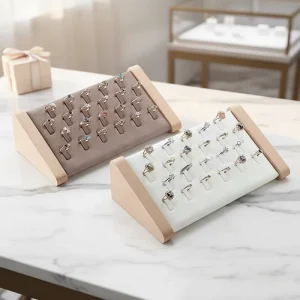 Microfiber and Wood Jewelry Display Stand for Ring Display Trays and Storage