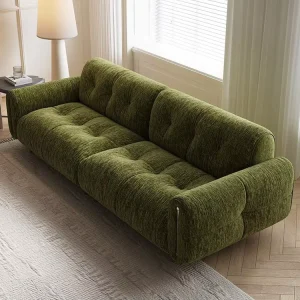 Midcentury Modern Modular Sectional Sofa Set Soft Chenille Olive Green